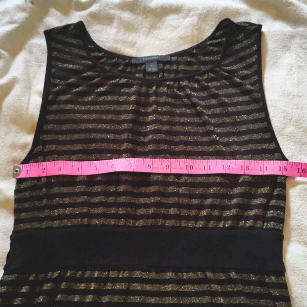 Y2K Express Black and Gold Striped Party Dress Corporate Goth NYE Whimsygoth - Picture 8 of 10